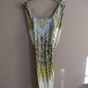 Mara Hoffman Women's S Seashell Print Dress Drape Back Strappy Yellow Grey